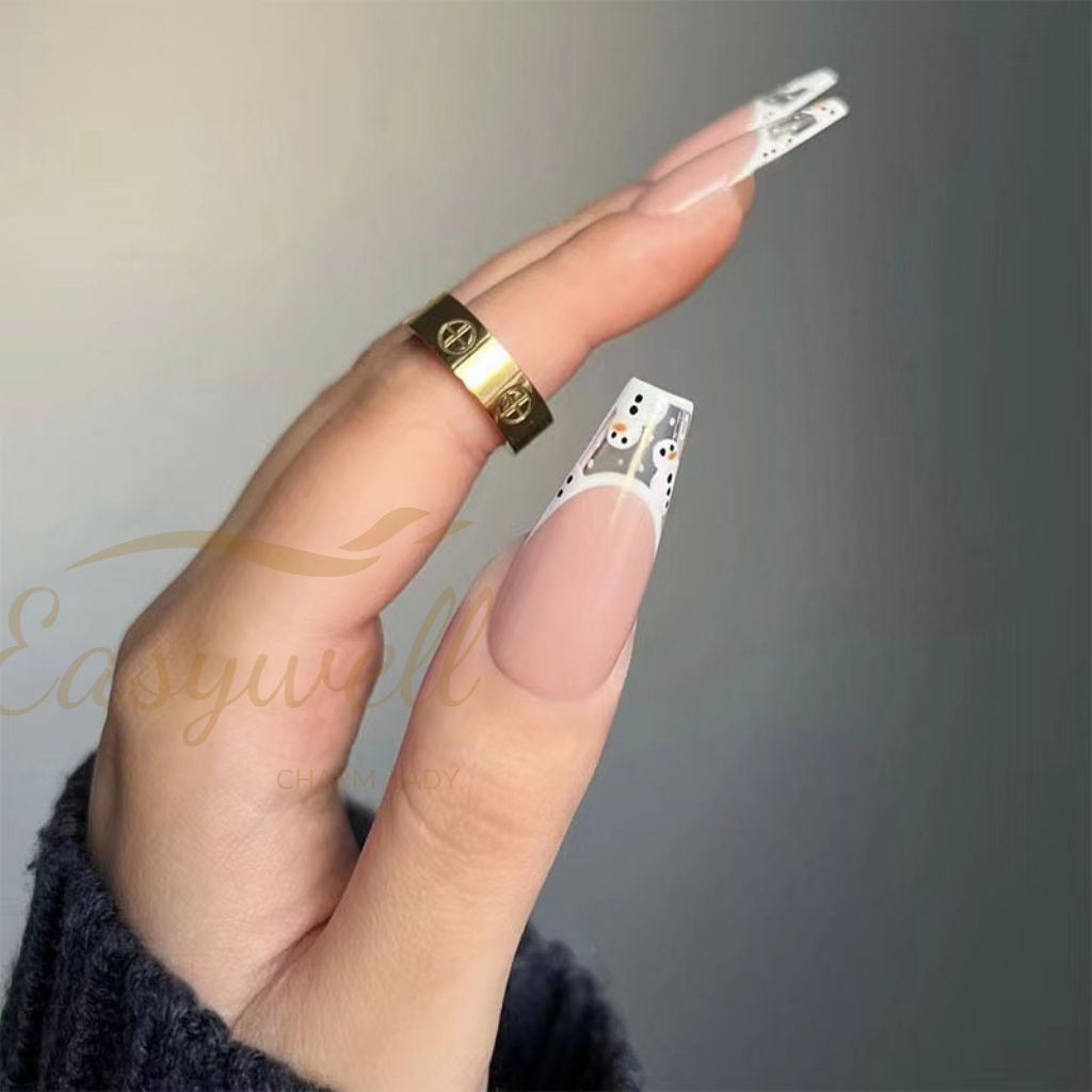 Easywell 28 pcs white snowman press on nails fake nails 