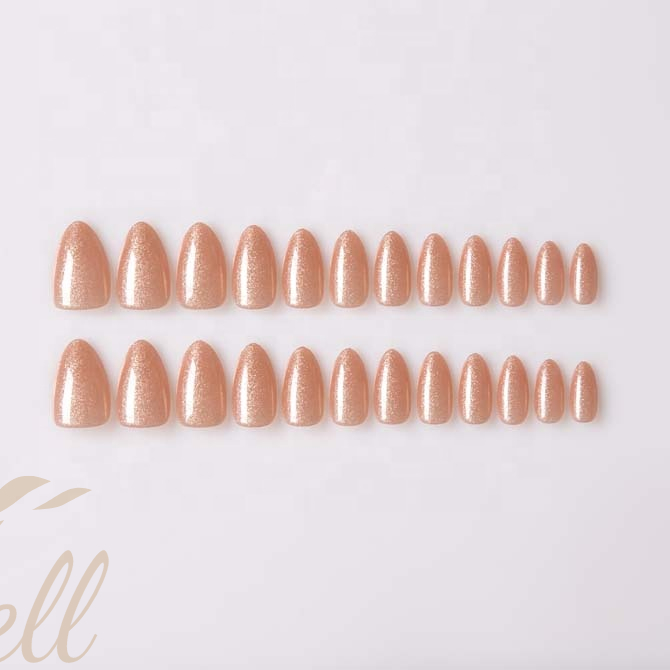 Easywell 28-piece manufacturing wholesale matte glitter light pink small pointed nails full coverage fake nails