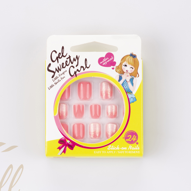 Small Pink Press On Nails Extra Short Carnival Candy Round Kids artificial nails