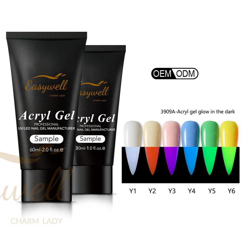 Easywell 30ml or 60ml Professional manufacture uv/led luminous glow at night in the dark poly acryl gel