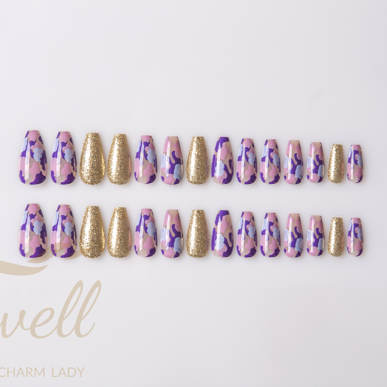 Easywell 28 pieces fake nails wholesale OEM pressed nails ladies artificial nails purple combo 13