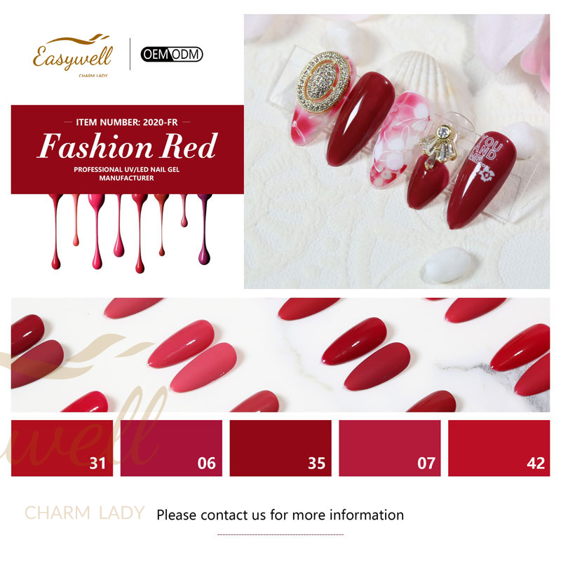 Easywell 15ml professional salon red color series soak off nail gel polish 2020-FR