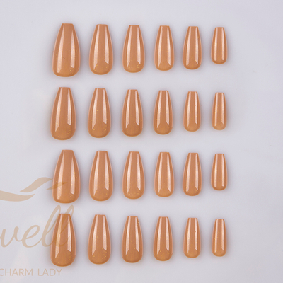 Easywell 28 pieces wholesale OEM design artificial nails Glossy ocher false nails
