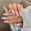 Custom Nails Long French White Stars Shining Sequins Gems Gel Nails Diamond Press On Full Cover Acrylic Finger Nail Tips